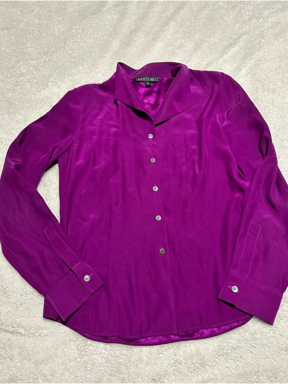 Lafayette 148 New York Magenta Button-Front Silk Shirt - Picture 2 of 9